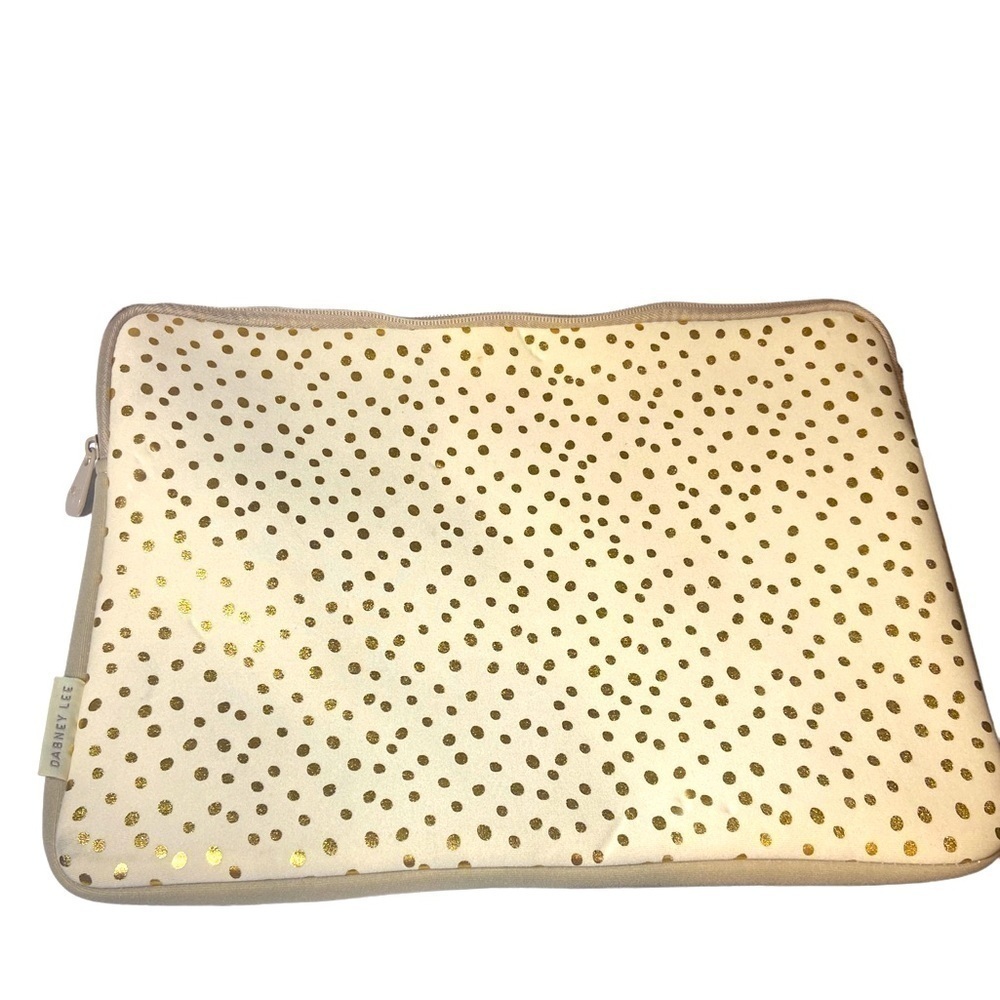 DABNEY Lee Neoprene Double Top Zip Tech Sleeve Bag in Gold Polka Dot